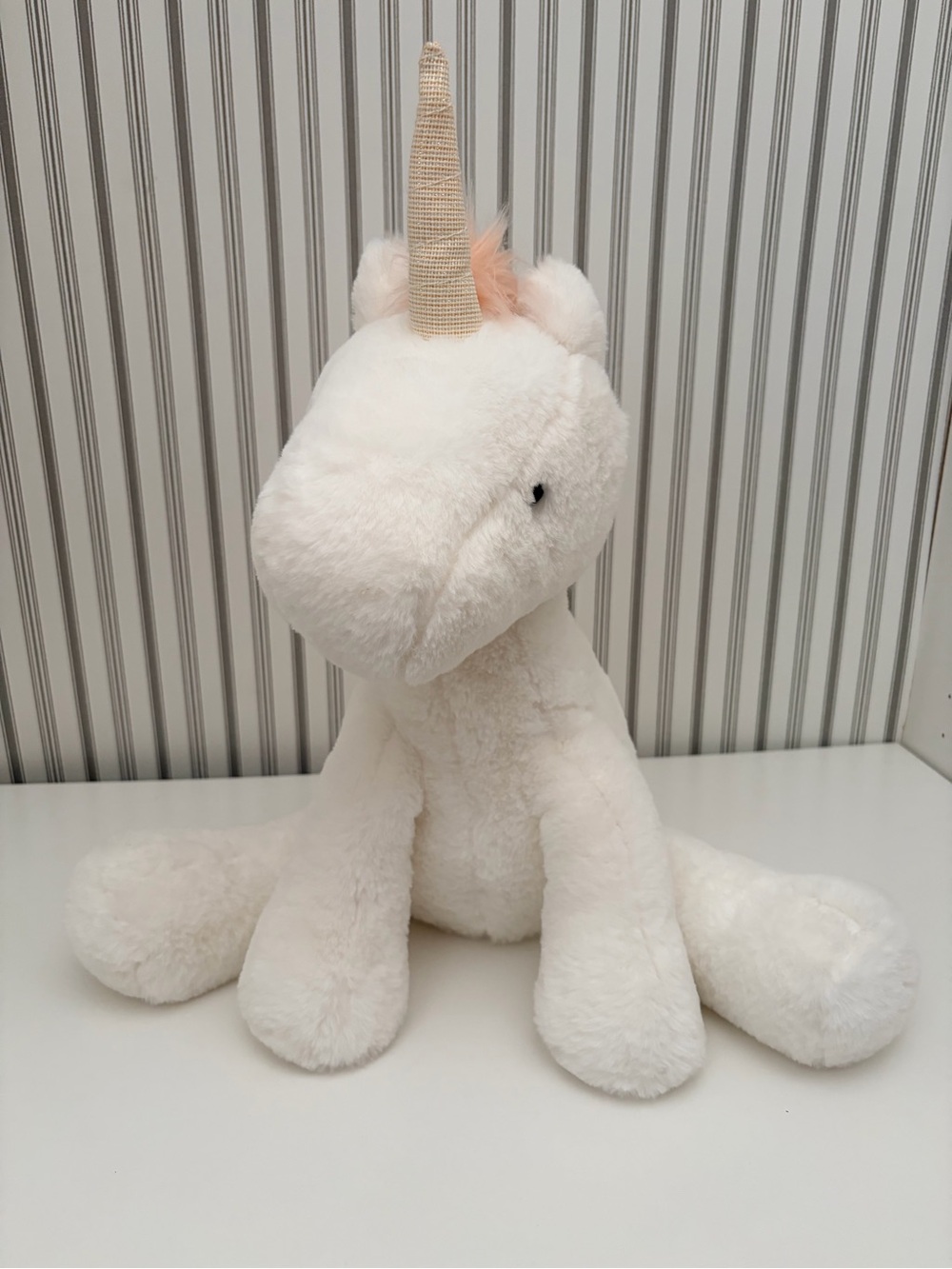 Plush White Unicorn Stuffed Toy with Gold Horn